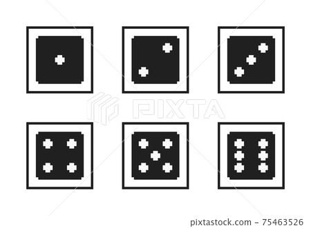 Monochrome pixel-art vector pixelated black dices with white dots 75463526
