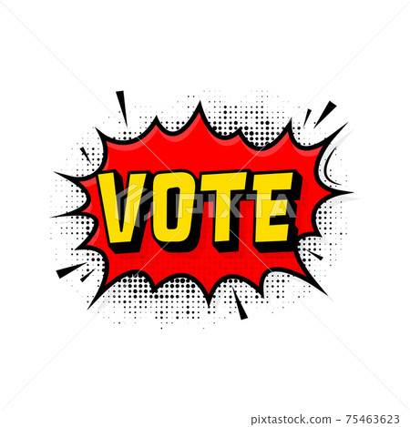 Cartoon banner. Vote sign vector design template. Giveaway banner. Game sign. Arrow icon. Geometric art. 75463623