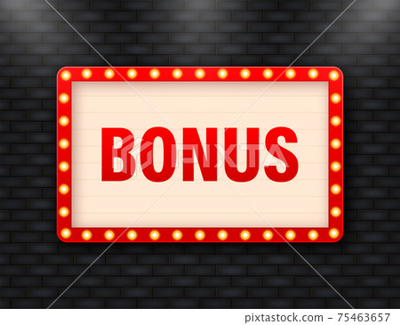 Cartoon banner. Bonus sign vector design template. Giveaway banner. Game sign. Arrow icon. Geometric art. 75463657