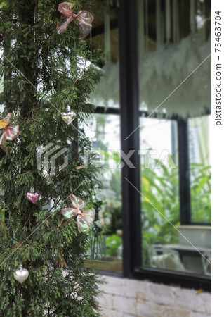 Green leaves plant interior cozy coffee shop 75463704