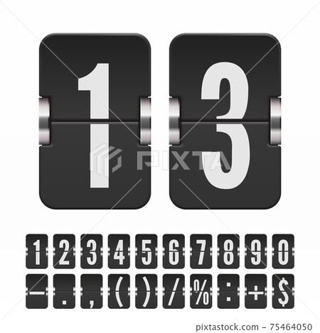 Set of black flip numbers and symbols on a mechanical scoreboard. Vector template for your design. Set of black flip numbers and symbols on a mechanical scoreboard. Vector template for your design. 75464050