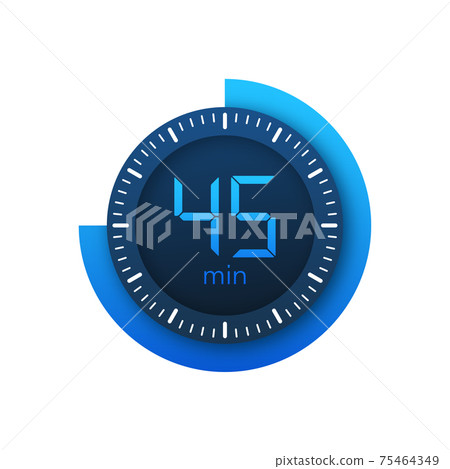 The 45 minutes, stopwatch vector icon. Stopwatch icon in flat style on a white background. Vector stock illustration. The 45 minutes, stopwatch vector icon. Stopwatch icon in flat style on a white background. Vector stock illustration. 75464349