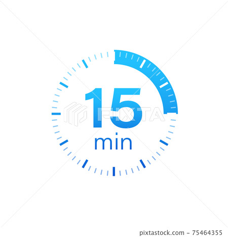 The 15 minutes, stopwatch vector icon. Stopwatch icon in flat style on a white background. Vector stock illustration. The 15 minutes, stopwatch vector icon. Stopwatch icon in flat style on a white background. Vector stock illustration. 75464355