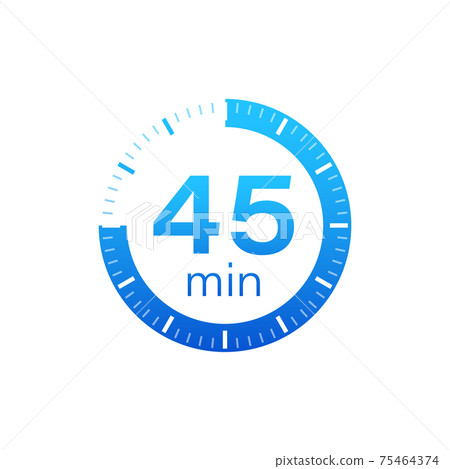 The 45 minutes, stopwatch vector icon. Stopwatch icon in flat style on a white background. Vector stock illustration. The 45 minutes, stopwatch vector icon. Stopwatch icon in flat style on a white background. Vector stock illustration. 75464374
