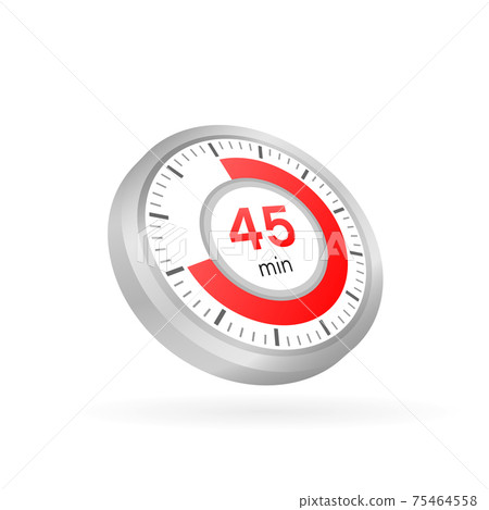The 45 minutes, stopwatch vector icon. Stopwatch icon in flat style on a white background. Vector stock illustration. The 45 minutes, stopwatch vector icon. Stopwatch icon in flat style on a white background. Vector stock illustration. 75464558
