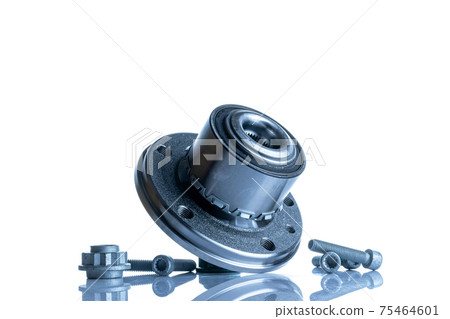 Auto valve. Motor mechanic spare or automotive piece isolated on white background. Set of new metal car part. Technology of mechanical gear. Auto valve. Motor mechanic spare or automotive piece isolated on white background. Set of new metal car part. Technology of mechanical gear. 75464601