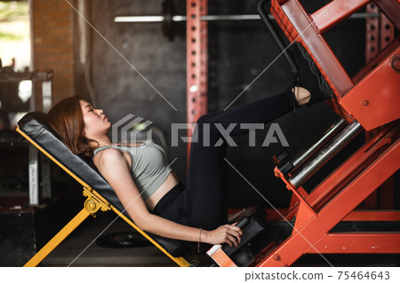 young sports woman doing fitness exercises for legs muscles in the gym young sports woman doing fitness exercises for legs muscles in the gym 75464643