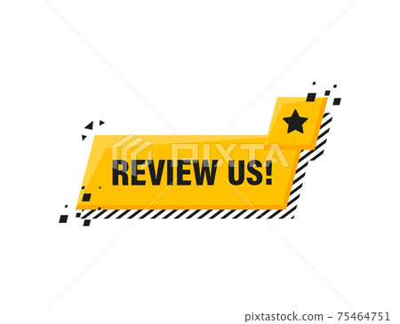 Review us sign, label. Review us tag sign. 75464751