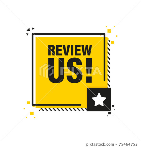 Review us sign, label. Review us tag sign. 75464752