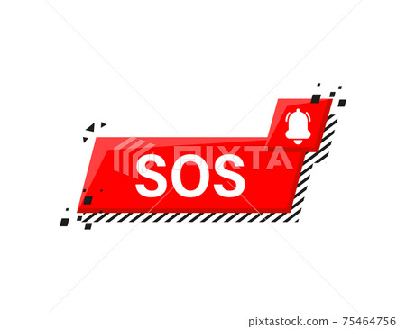Alarm bell and SOS lettering icon isolated on white background. Warning bell, help sign. Flat design. Vector Illustration. Alarm bell and SOS lettering icon isolated on white background. Warning bell, help sign. Flat design. Vector Illustration. 75464756