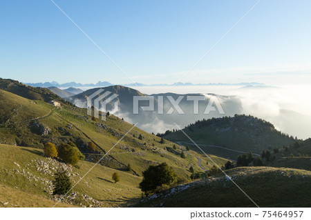 Mountain landscape. Mount Grappa panorama, Italian alps Mountain landscape. Mount Grappa panorama, Italian alps 75464957