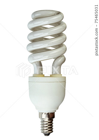 Energy saving fluorescent lamps at a white bakery isolated on white background.  75465031