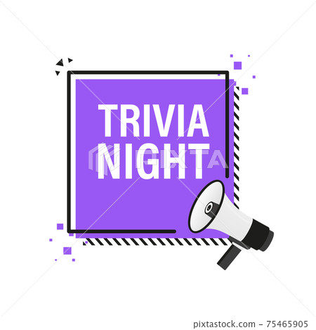 Trivia night megaphone banner in 3D style on white background. Vector illustration. 75465905