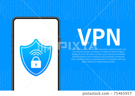 VPN flat blue secure label on white background. Vector illustration. 75465957
