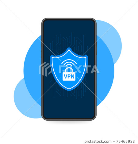 VPN flat blue secure label on white background. Vector illustration. VPN flat blue secure label on white background. Vector illustration. 75465958