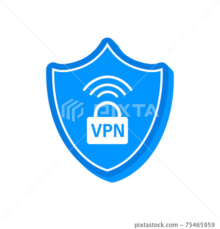 VPN flat blue secure label on white background. Vector illustration. VPN flat blue secure label on white background. Vector illustration. 75465959