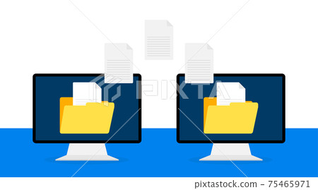 Modern flat icon with file transfer on white background. Document icon vector. Isometric vector. 75465971
