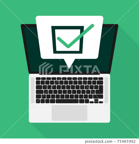 Line survey laptop in flat style green background. Vector icon. Vector flat. Line icon. Computer screen. Line survey laptop in flat style green background. Vector icon. Vector flat. Line icon. Computer screen. 75465992