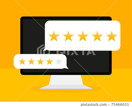 Customer review with gold star icon in laptop screen. Vector illustration. Customer review with gold star icon in laptop screen. Vector illustration. 75466033