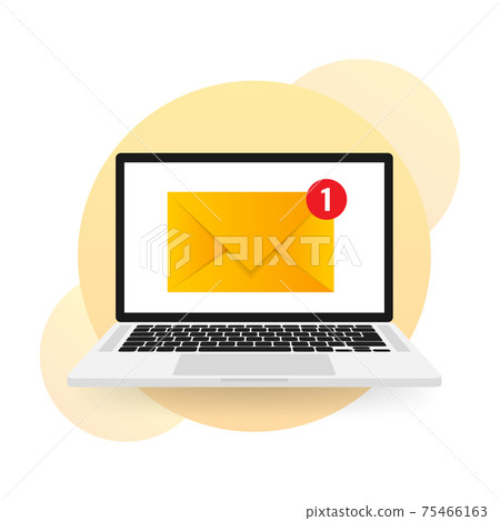 New message icon on screen of laptop. Smartphone, mobile, laptop. New nessage in flat style. Vector illustration. 75466163