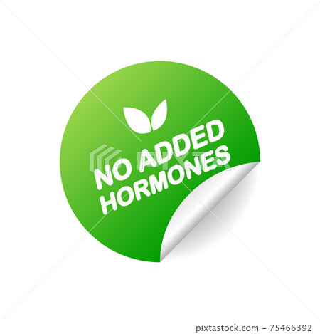 No added hormones. Realistic green badge. Product advertising. Vector illustration. No added hormones. Realistic green badge. Product advertising. Vector illustration. 75466392
