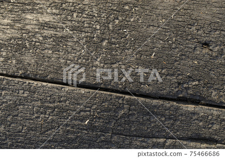 Wooden Charred log background texture with big crack. Black abstract background. Structure of wood Wooden Charred log background texture with big crack. Black abstract background. Structure of wood 75466686