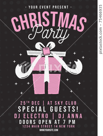 Christmas Party Flyer Magazine Cover and Poster Template with gift box. Music DJ holiday event. Stock vector layout 75466935
