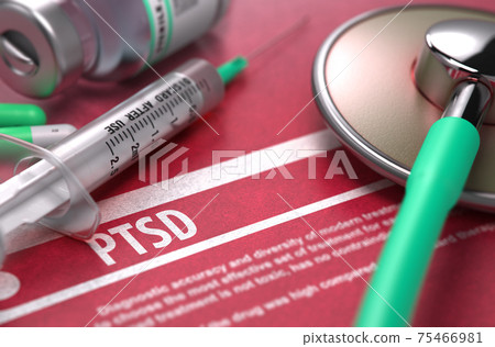 PTSD. Medical Concept on Red Background. PTSD. Medical Concept on Red Background. 75466981