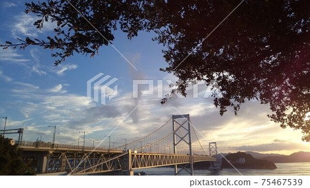 從淡路島拍攝的秋日之夜,奧納魯托橋 從淡路島拍攝的秋日之夜,奧納魯托橋 75467539