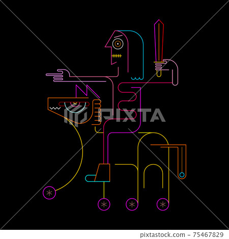 angry knight on horseback neon.eps 75467829