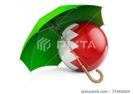 Bahraini flag under umbrella. Protection and security of Bahrain concept, 3D rendering 75468084