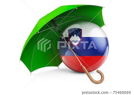 Slovenian flag under umbrella. Protection and security of Slovenia concept, 3D rendering Slovenian flag under umbrella. Protection and security of Slovenia concept, 3D rendering 75468089