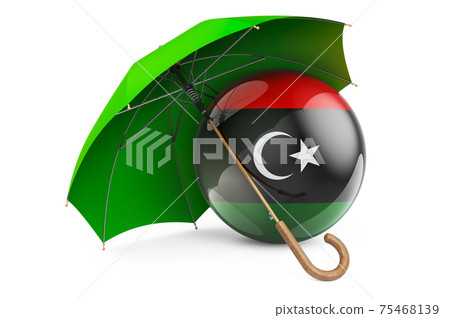 Libyan flag under umbrella. Protection and security of Libya concept, 3D rendering Libyan flag under umbrella. Protection and security of Libya concept, 3D rendering 75468139