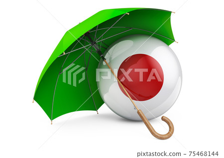 Japanese flag under umbrella. Protection and security of Japan concept, 3D rendering 75468144
