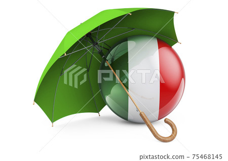 Italian flag under umbrella. Protection and security of Italy concept, 3D rendering Italian flag under umbrella. Protection and security of Italy concept, 3D rendering 75468145