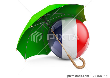 French flag under umbrella. Protection and security of France concept, 3D rendering 75468153