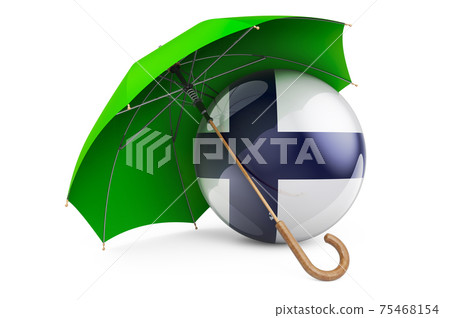 Finnish flag under umbrella. Protection and security of Finland concept, 3D rendering Finnish flag under umbrella. Protection and security of Finland concept, 3D rendering 75468154
