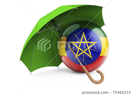 Ethiopian flag under umbrella. Protection and security of Ethiopia concept, 3D rendering Ethiopian flag under umbrella. Protection and security of Ethiopia concept, 3D rendering 75468155