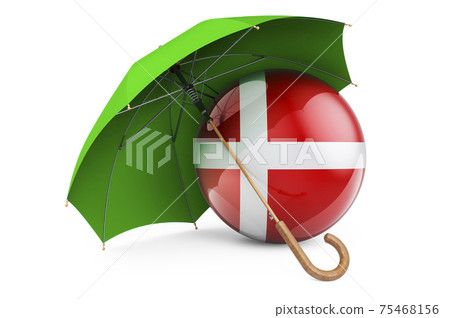 Danish flag under umbrella. Protection and security of Denmark concept, 3D rendering Danish flag under umbrella. Protection and security of Denmark concept, 3D rendering 75468156