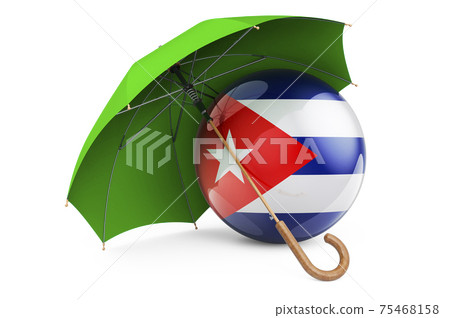 Cuban flag under umbrella. Protection and security of Cuba concept, 3D rendering Cuban flag under umbrella. Protection and security of Cuba concept, 3D rendering 75468158