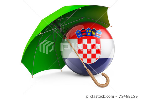 Croatian flag under umbrella. Protection and security of Croatia concept, 3D rendering 75468159