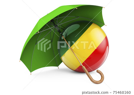 Congo flag under umbrella. Protection and security of Congo concept, 3D rendering Congo flag under umbrella. Protection and security of Congo concept, 3D rendering 75468160