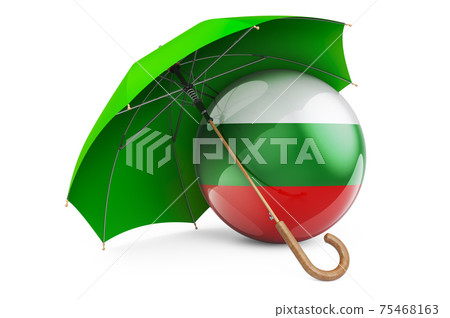 Bulgarian flag under umbrella. Protection and security of Bulgaria concept, 3D rendering Bulgarian flag under umbrella. Protection and security of Bulgaria concept, 3D rendering 75468163
