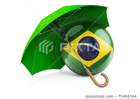 Brazilian flag under umbrella. Protection and security of Brazil concept, 3D rendering Brazilian flag under umbrella. Protection and security of Brazil concept, 3D rendering 75468164