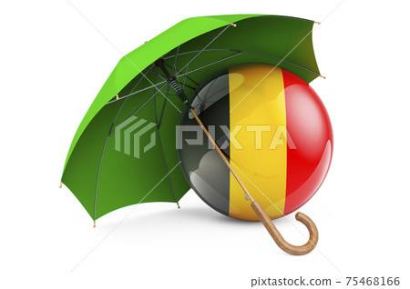 Belgian flag under umbrella. Protection and security of Belgium concept, 3D rendering Belgian flag under umbrella. Protection and security of Belgium concept, 3D rendering 75468166