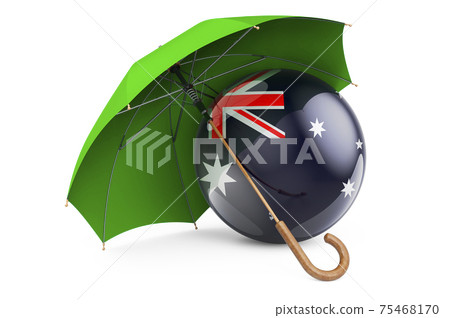 Australian flag under umbrella. Protection and security of Australia concept, 3D rendering Australian flag under umbrella. Protection and security of Australia concept, 3D rendering 75468170