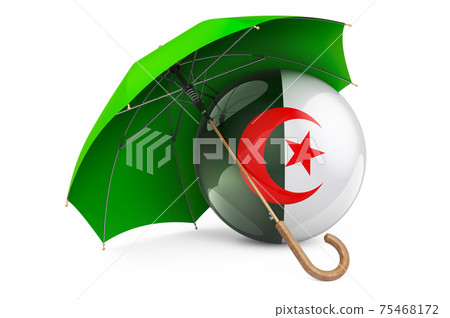 Algerian flag under umbrella. Protection and security of Algeria concept, 3D rendering 75468172