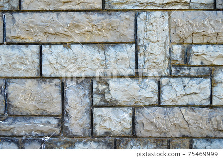 Sturdy blue and gray cut stone wall, seamless lined up 75469999