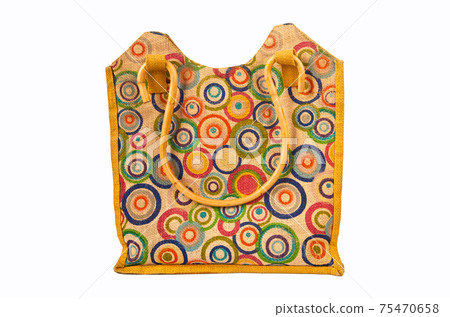 Stylish and colorful linen beach lady bag, isolated on white background Stylish and colorful linen beach lady bag, isolated on white background 75470658