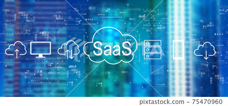 SaaS - software as a service concept with downtown skyline 75470960